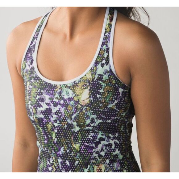 Lululemon Cool Racerback Floral Sport Multi White Tank Size 6 - Picture 1 of 6